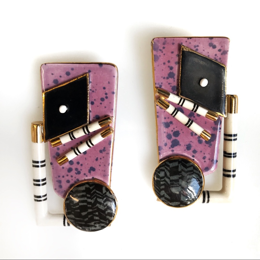 ❌SOLD❌  Vintage 80s Deco Modern Porcelain Earrings